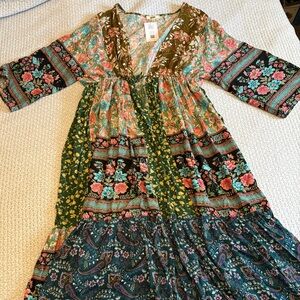 Blue Velvet Floral Patchwork Boho Maxi Top/ Dress NWT